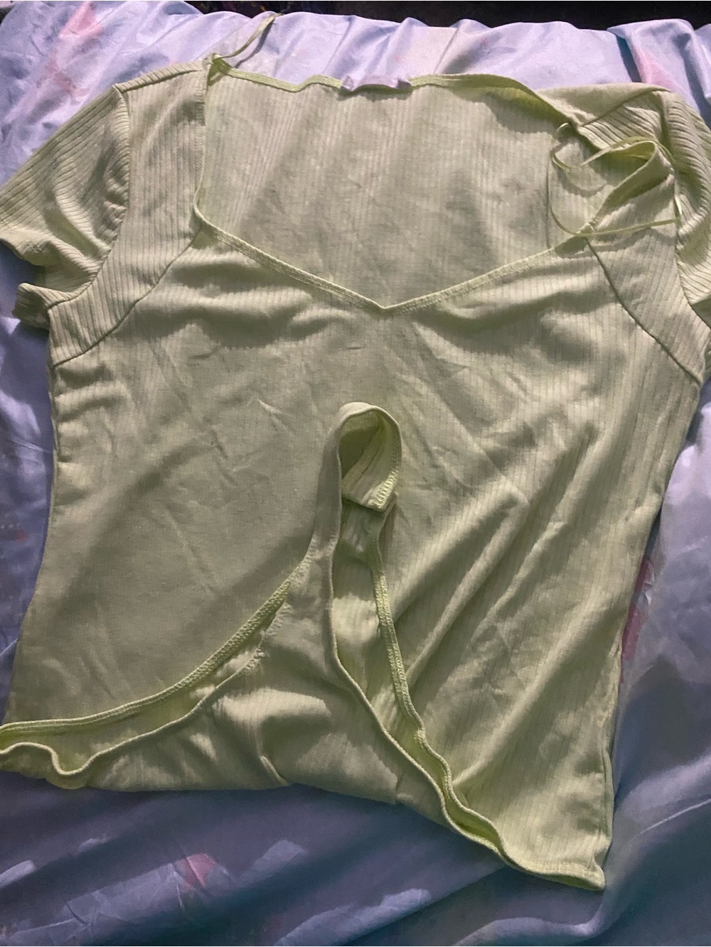 Elodie Light Lime Ribbed V-Neck Short Sleeve Bodysuit